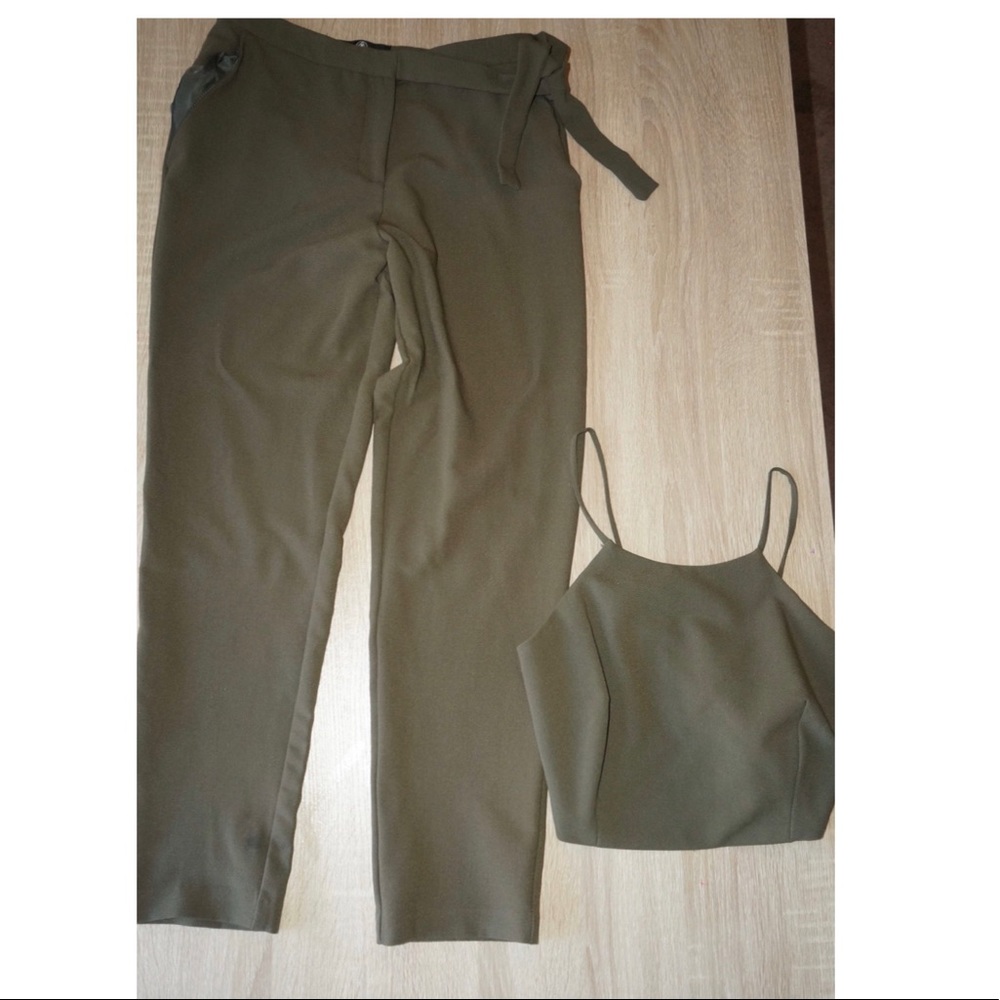 2 piece pant and crop tie back top